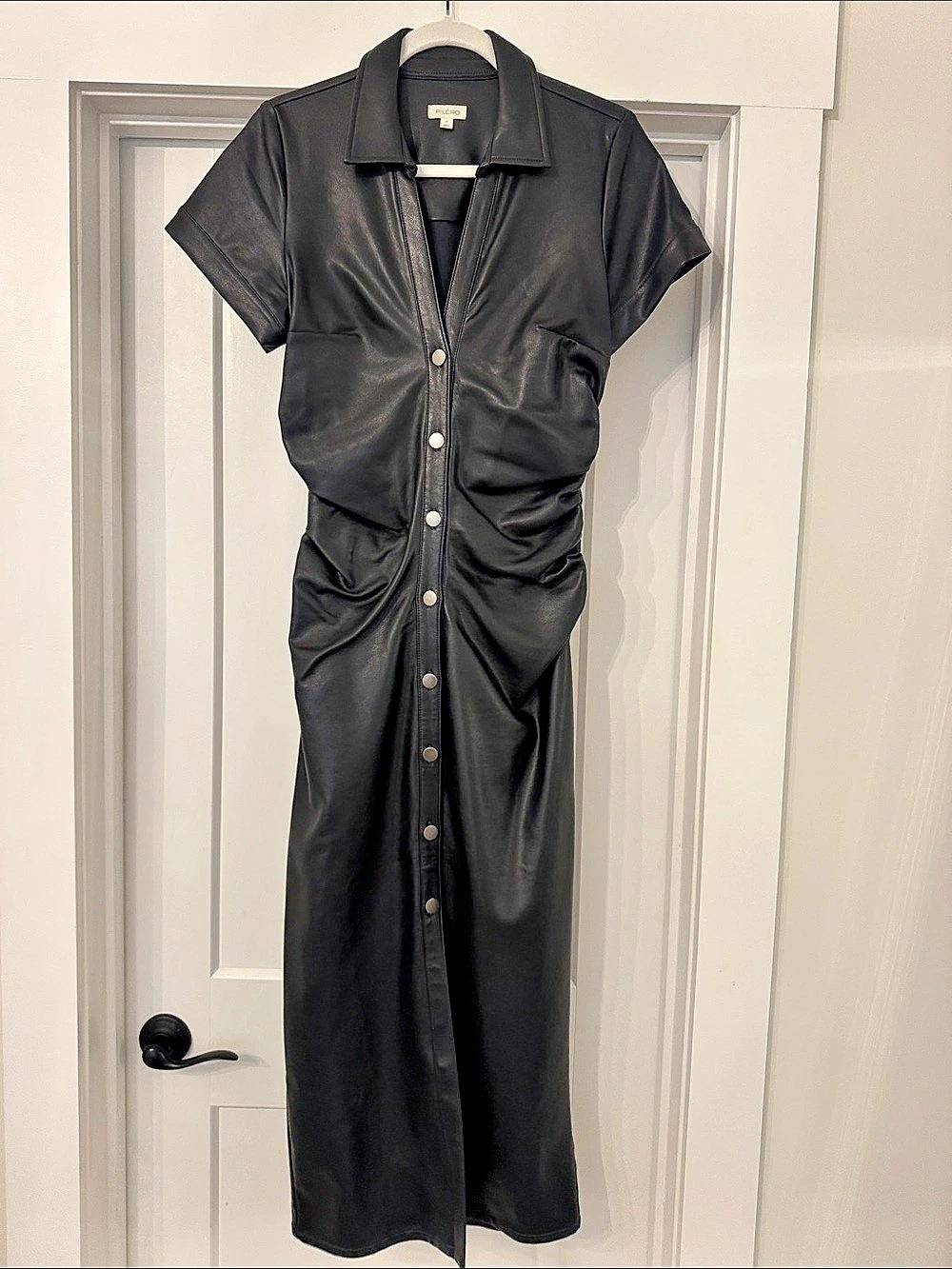 PILCRO Greer Faux-Leather Midi Shirtdress Black Small